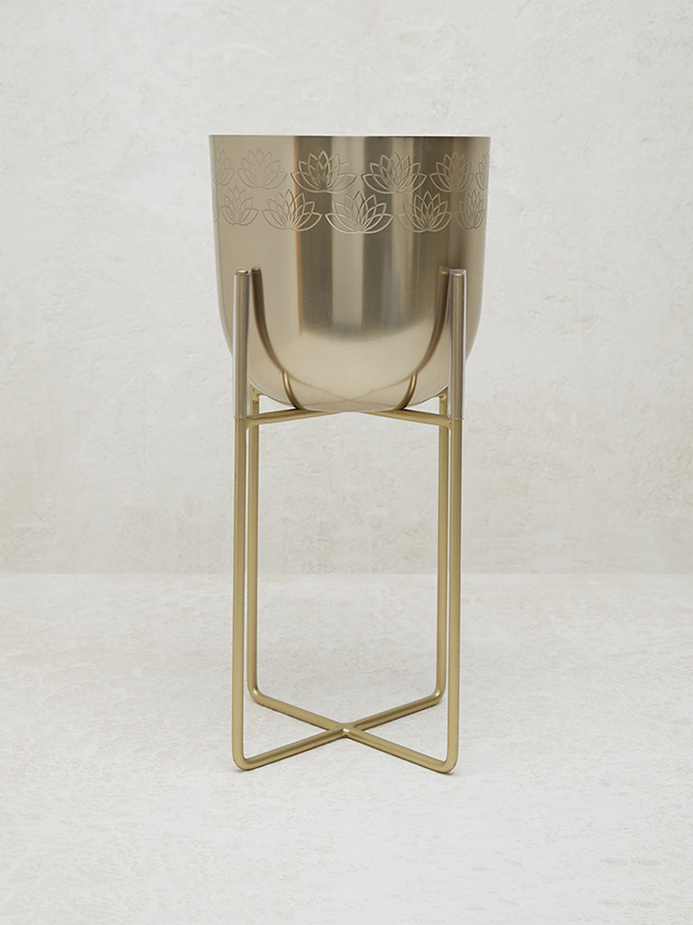 Westside Home Gold Lotus Etched Planter with Stand - Image 2