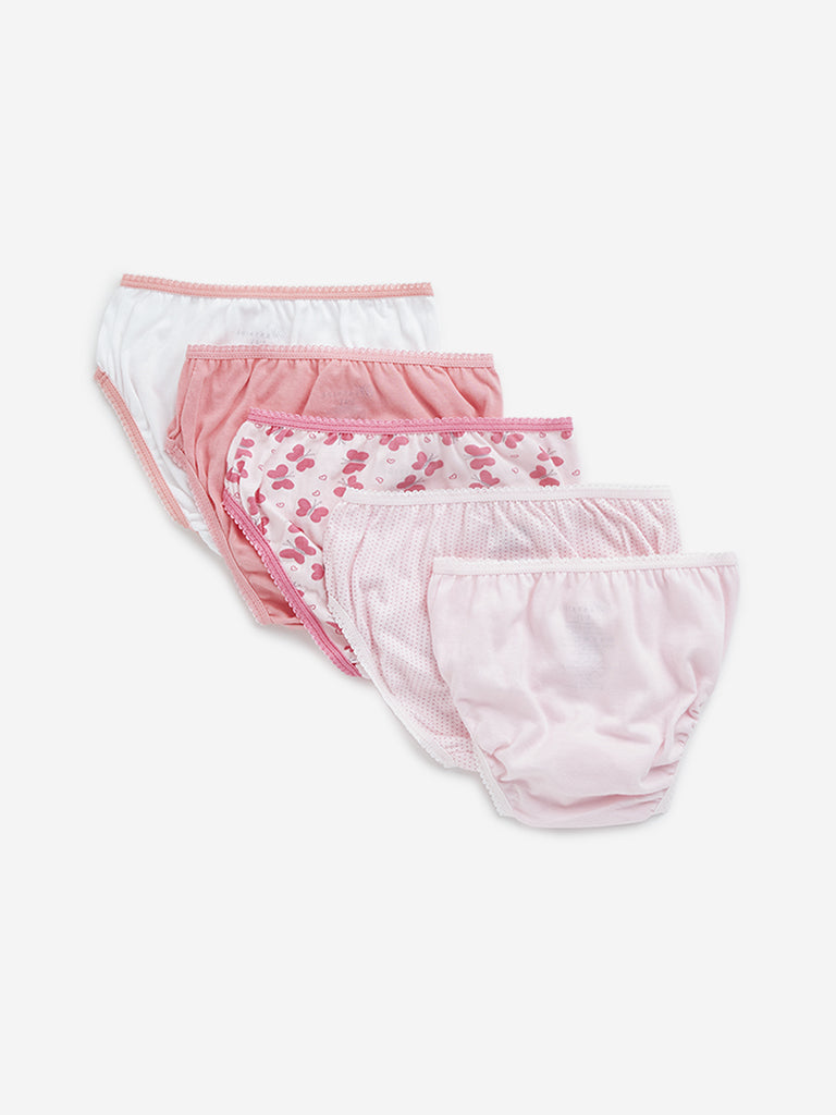 HOP Kids Pink Printed Cotton Briefs - Pack of 5 - Image 2