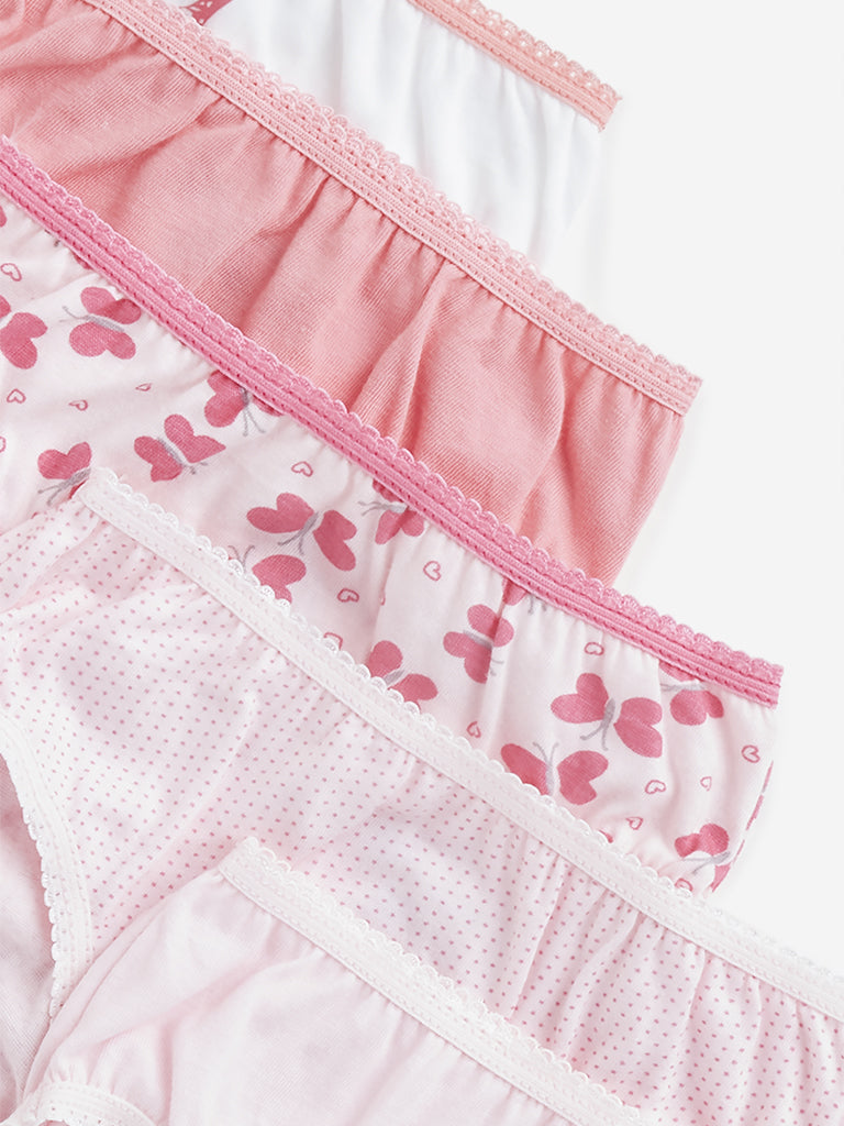 HOP Kids Pink Printed Cotton Briefs - Pack of 5 - Image 3