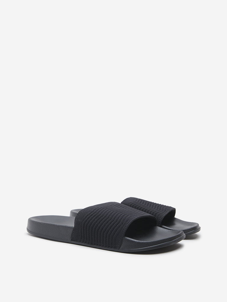 SOLEPLAY Black Chevron Textured Slides - Image 2