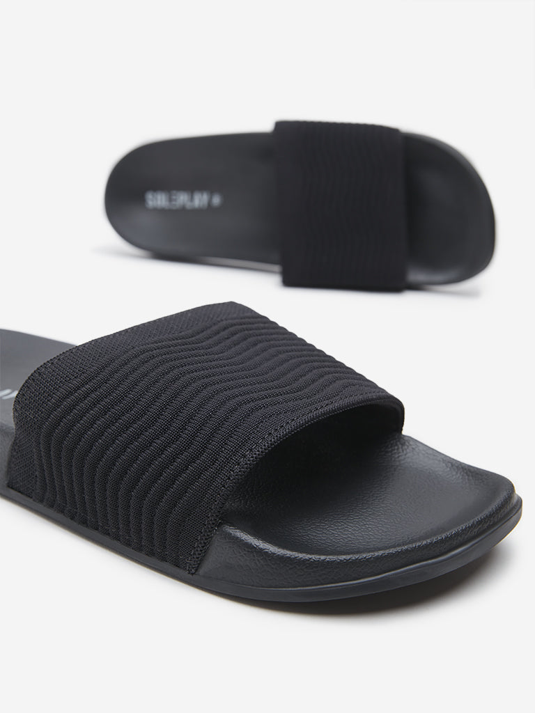 SOLEPLAY Black Chevron Textured Slides - Image 3