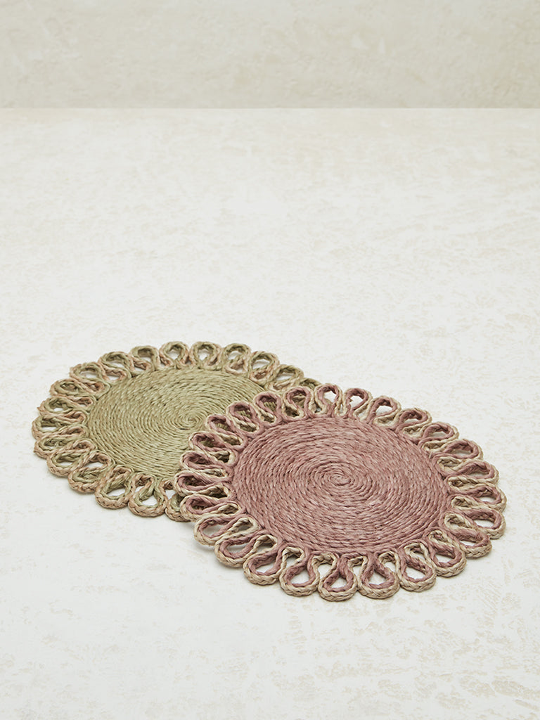 Westside Home Multicolour Woven Textured Trivets (Set of 2) - Image 2