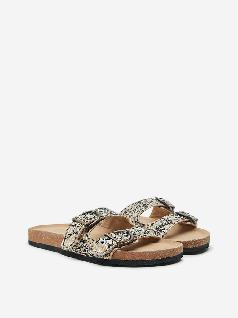 LUNA BLU Black & Ivory Embroidered Sandals - Image 2