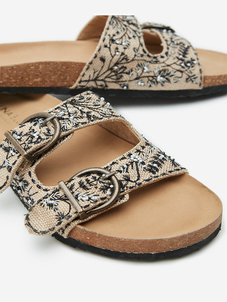 LUNA BLU Black & Ivory Embroidered Sandals - Image 3