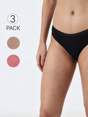 Wunderlove Light Taupe Solid Bikini Briefs - Pack of 3