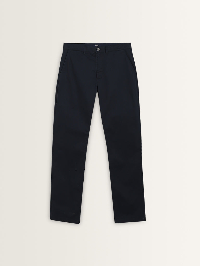 Ascot Navy Solid Relaxed-Fit Mid-Rise Cotton-Blend Chinos - Image 6