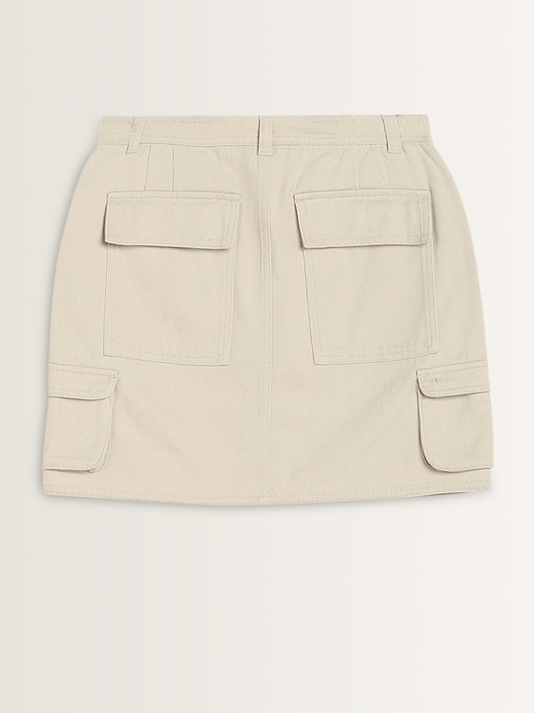 Nuon Beige Cargo-Style High-Rise Denim Skirt - Image 6