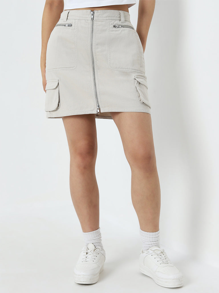 Nuon Beige Cargo-Style High-Rise Denim Skirt - Image 3