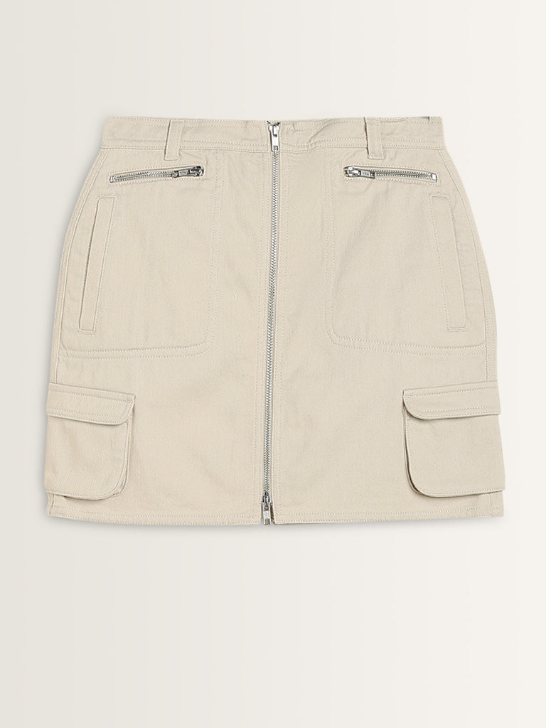 Nuon Beige Cargo-Style High-Rise Denim Skirt - Image 5