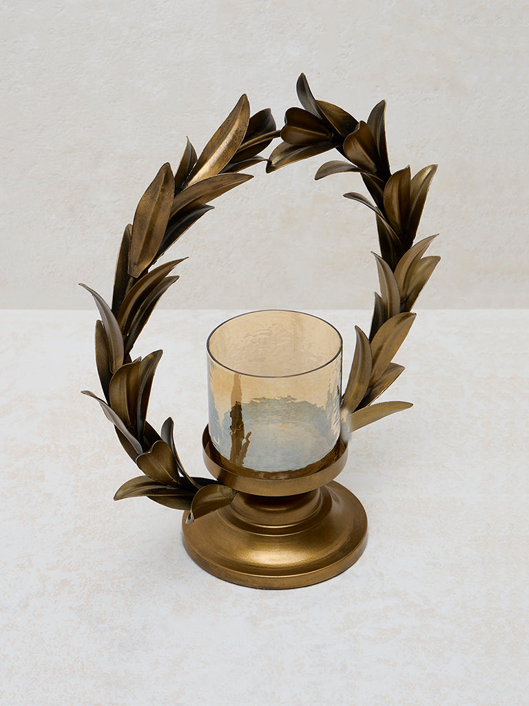 Westside Home Dull Gold Wreath Candle Stand - Image 2