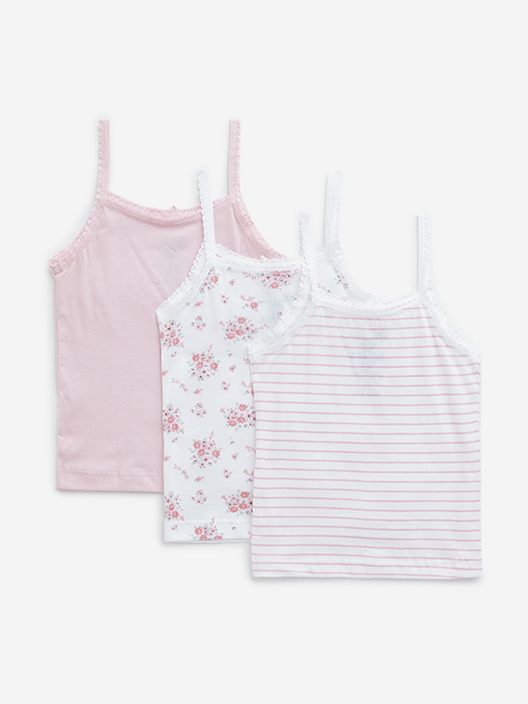 HOP Kids Pink Printed Cotton Camisoles - Pack of 3 - Image 2