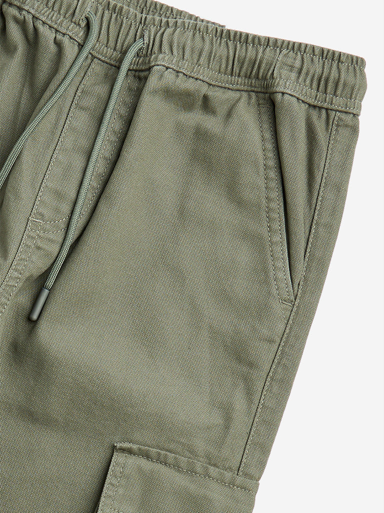 Y&F Kids Olive Cargo-Style Mid-Rise Cotton Trousers - Image 4