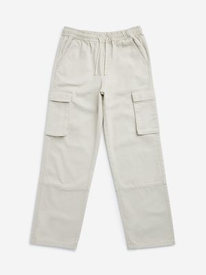 Y&F Kids Off-White Cargo-Style Mid-Rise Cotton Trousers