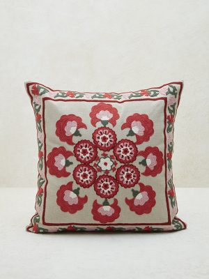 Westside Home Red Sujani Floral Embroidered Cushion Cover