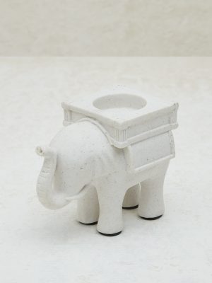 Westside Home White Marble Elephant With Tealight Holder