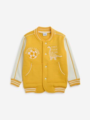 HOP Kids Yellow Text Detailed Cotton-Blend Varsity Jacket