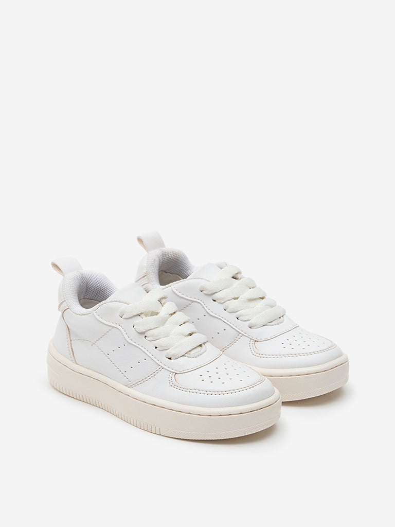 Yellow White Perforated Lace-Up Sneakers - Image 2