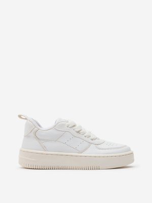 Yellow White Perforated Lace-Up Sneakers