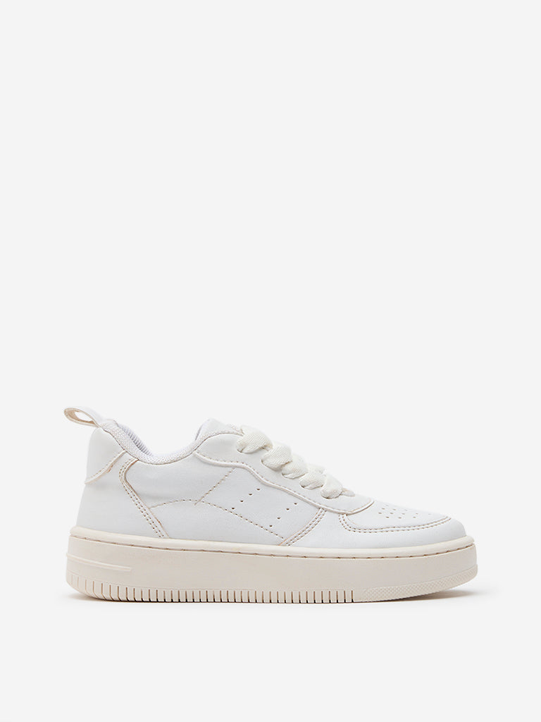 Yellow White Perforated Lace-Up Sneakers