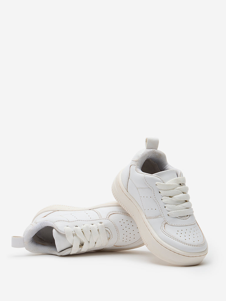 Yellow White Perforated Lace-Up Sneakers - Image 3