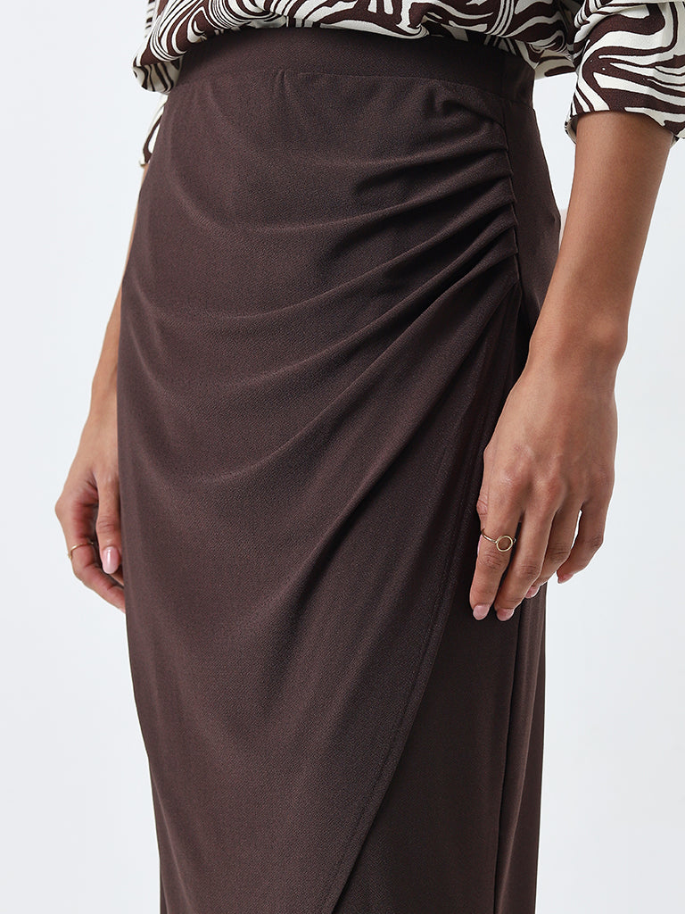 Wardrobe Brown Ruched Detailed High-Rise Skirt - Image 2