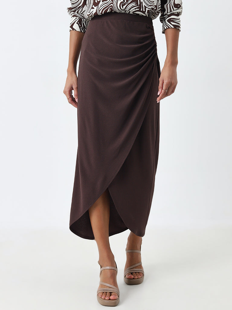 Wardrobe Brown Ruched Detailed High-Rise Skirt - Image 3