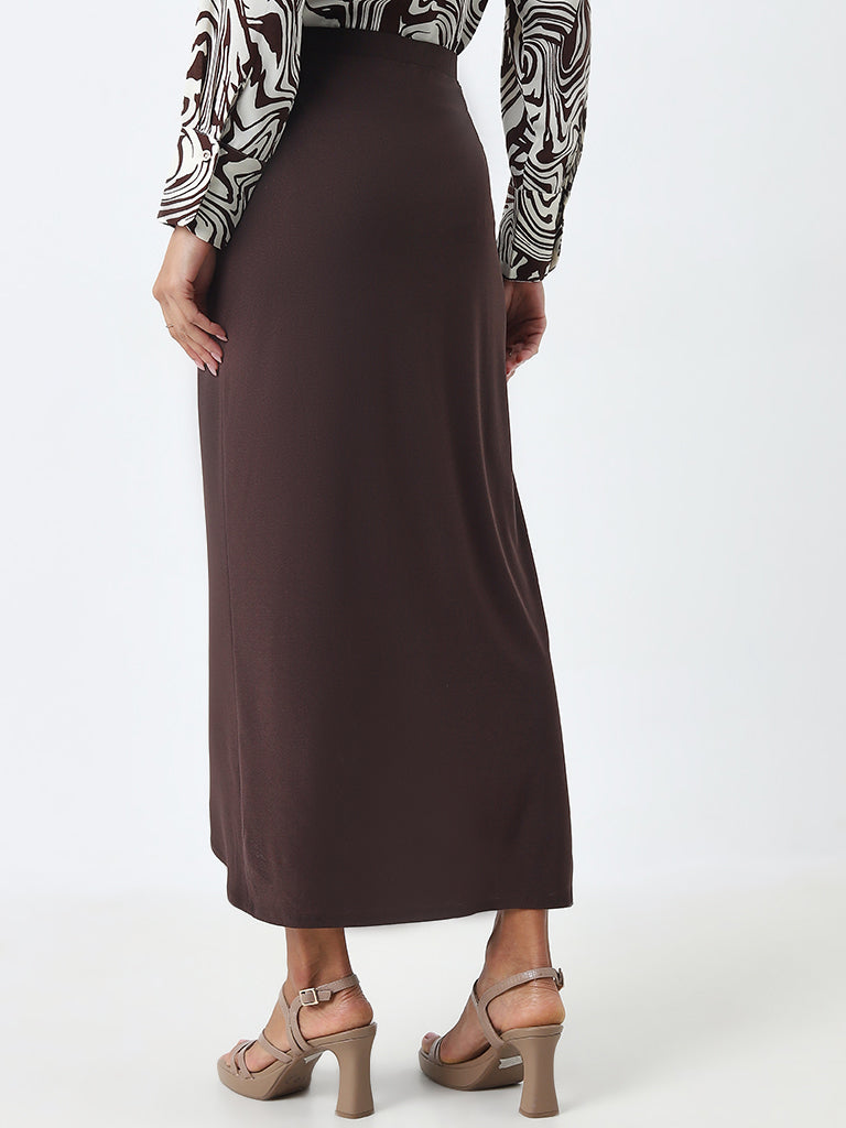 Wardrobe Brown Ruched Detailed High-Rise Skirt - Image 4