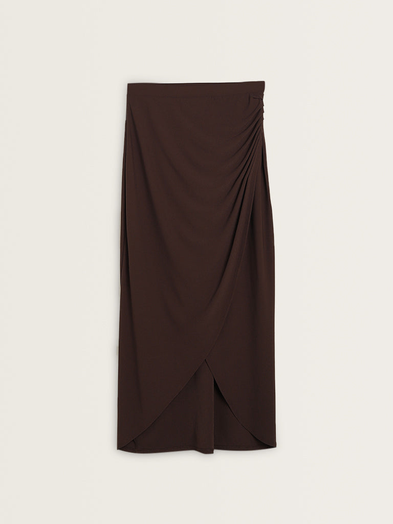 Wardrobe Brown Ruched Detailed High-Rise Skirt - Image 5