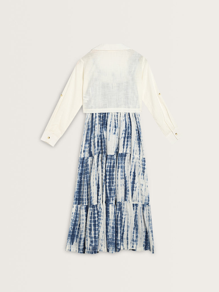 Bombay Paisley Blue Tiered Cotton Dress with Jacket - Image 6