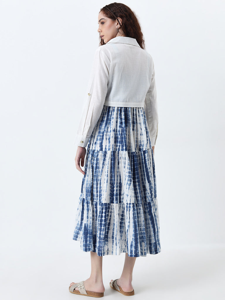 Bombay Paisley Blue Tiered Cotton Dress with Jacket - Image 4