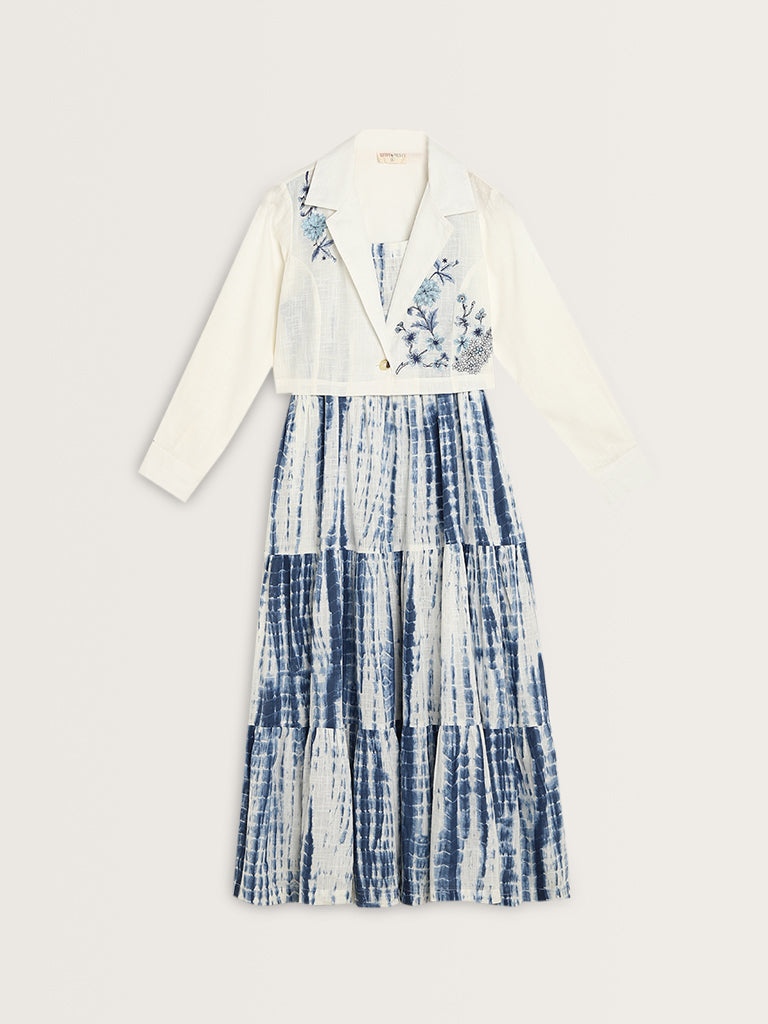 Bombay Paisley Blue Tiered Cotton Dress with Jacket - Image 5