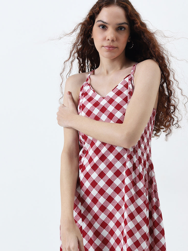 Bombay Paisley Red Checkered A-Line Dress - Image 3
