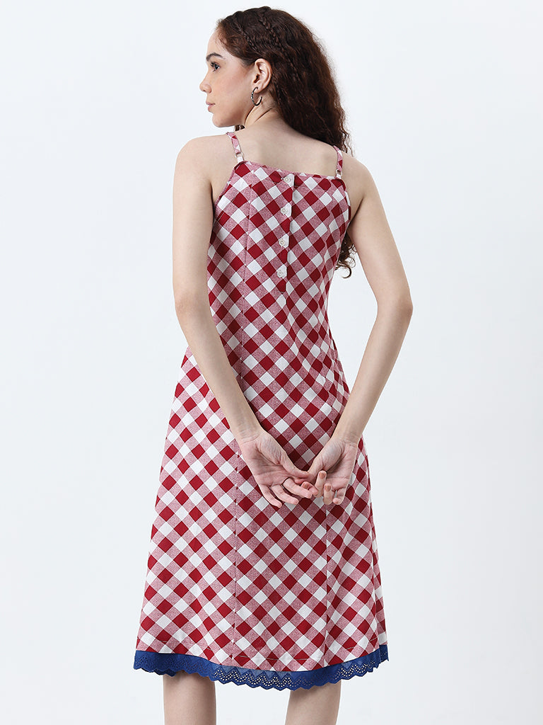 Bombay Paisley Red Checkered A-Line Dress - Image 4
