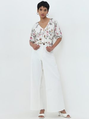 LOV Off-White Wide-Leg High-Rise Jeans