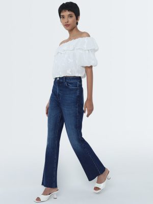 LOV Dark Blue Washed Straight-Fit High-Rise Jeans