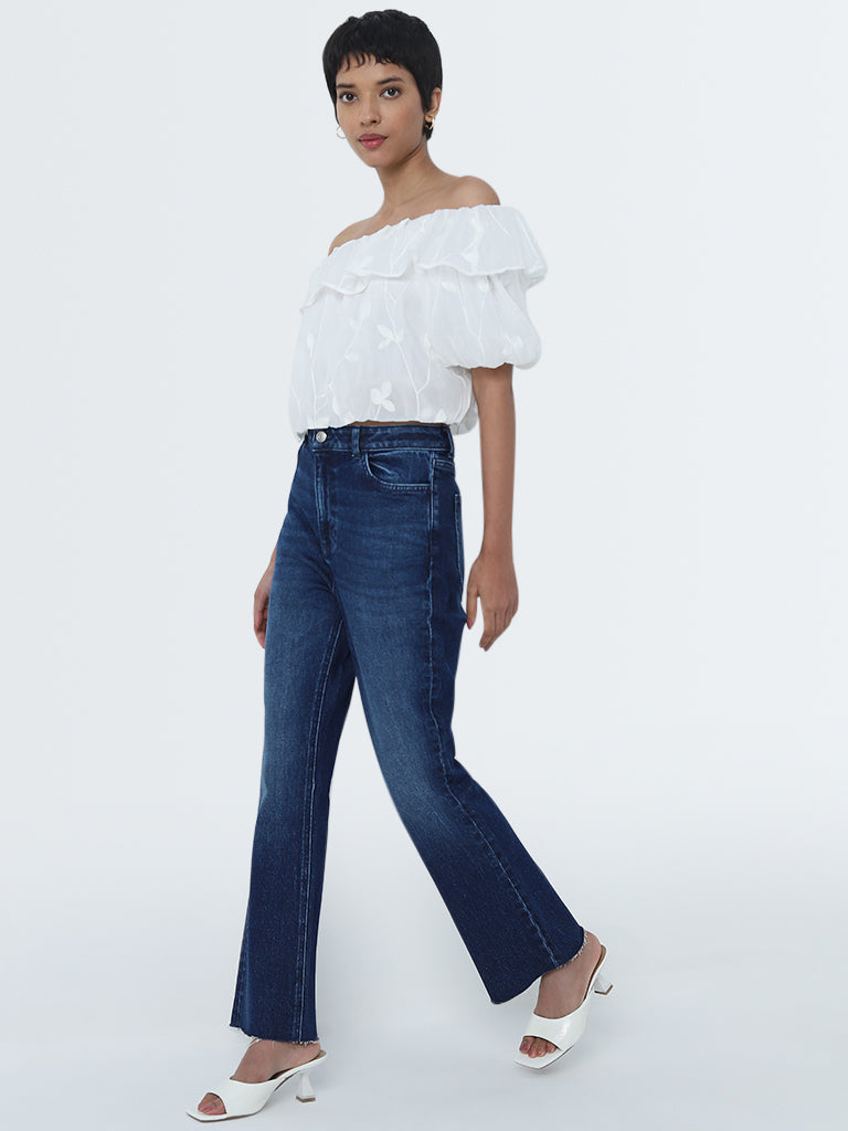 LOV Dark Blue Washed Straight-Fit High-Rise Jeans