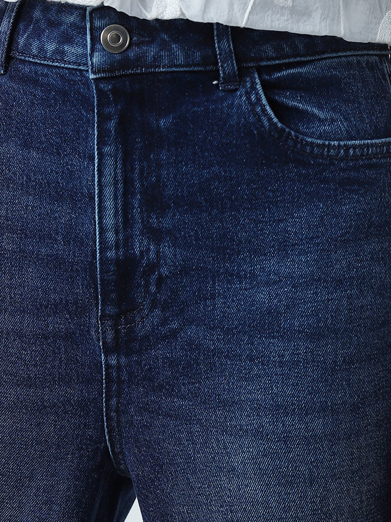 LOV Dark Blue Washed Straight-Fit High-Rise Jeans - Image 2