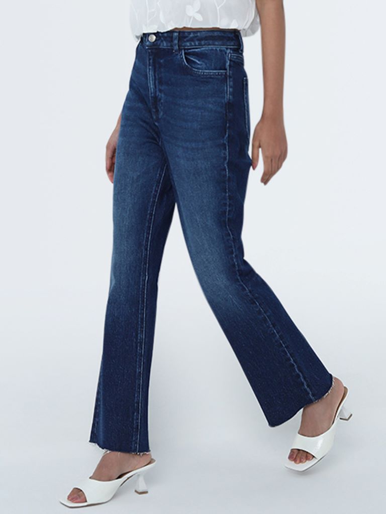 LOV Dark Blue Washed Straight-Fit High-Rise Jeans - Image 3