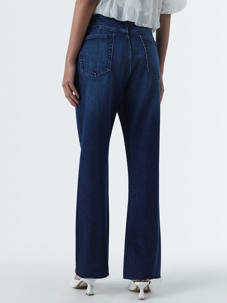 LOV Dark Blue Washed Straight-Fit High-Rise Jeans - Image 4