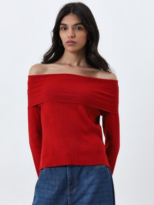 LOV Red Ribbed Textured Top