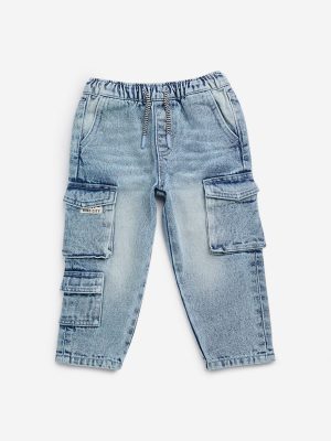 HOP Kids Light Blue Cargo-Style Relaxed-Fit Mid-Rise Jeans