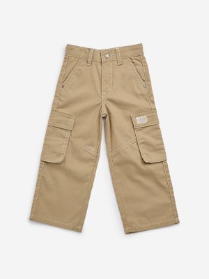 HOP Kids Beige Cargo-Style Mid-Rise Cotton Trousers