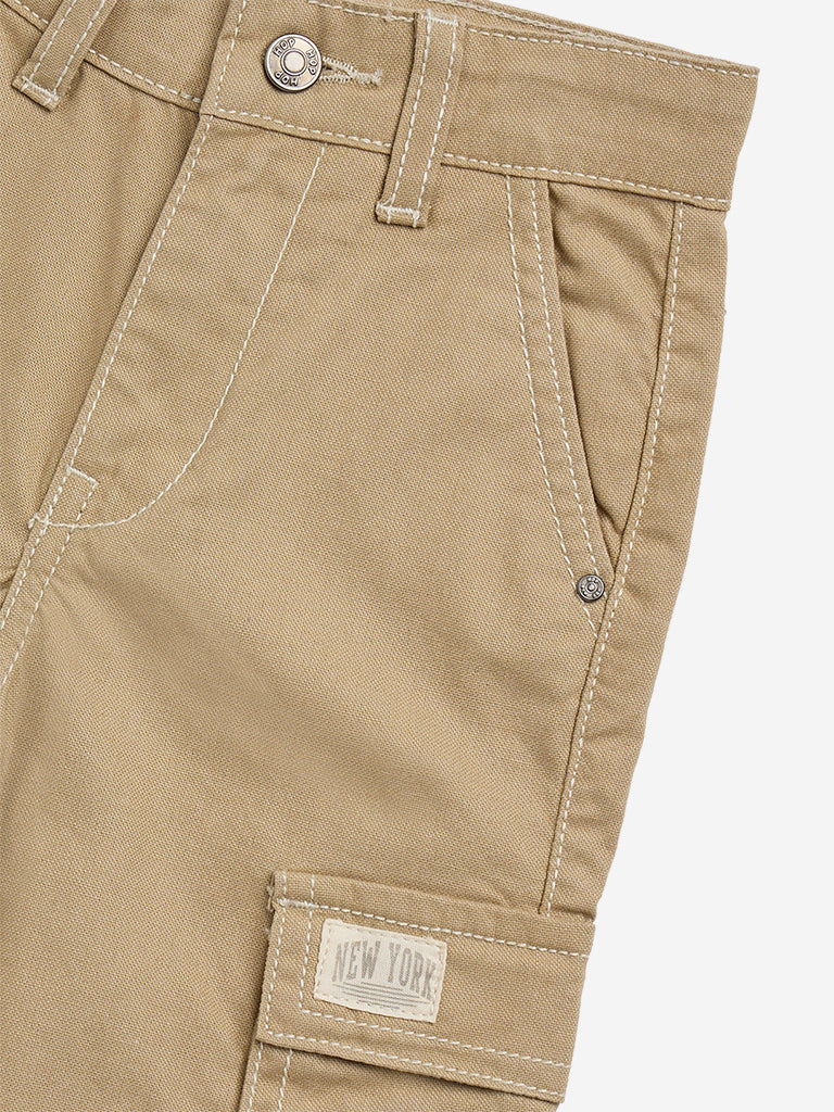 HOP Kids Beige Cargo-Style Mid-Rise Cotton Trousers - Image 4