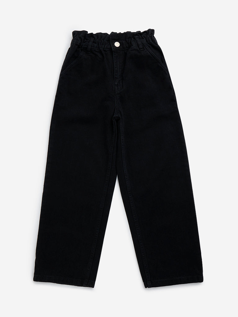 Y&F Kids Black Ruffle-Detailed Straight-Fit High-Rise Jeans - Image 6