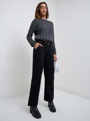 Y&F Kids Black Ruffle-Detailed Straight-Fit High-Rise Jeans