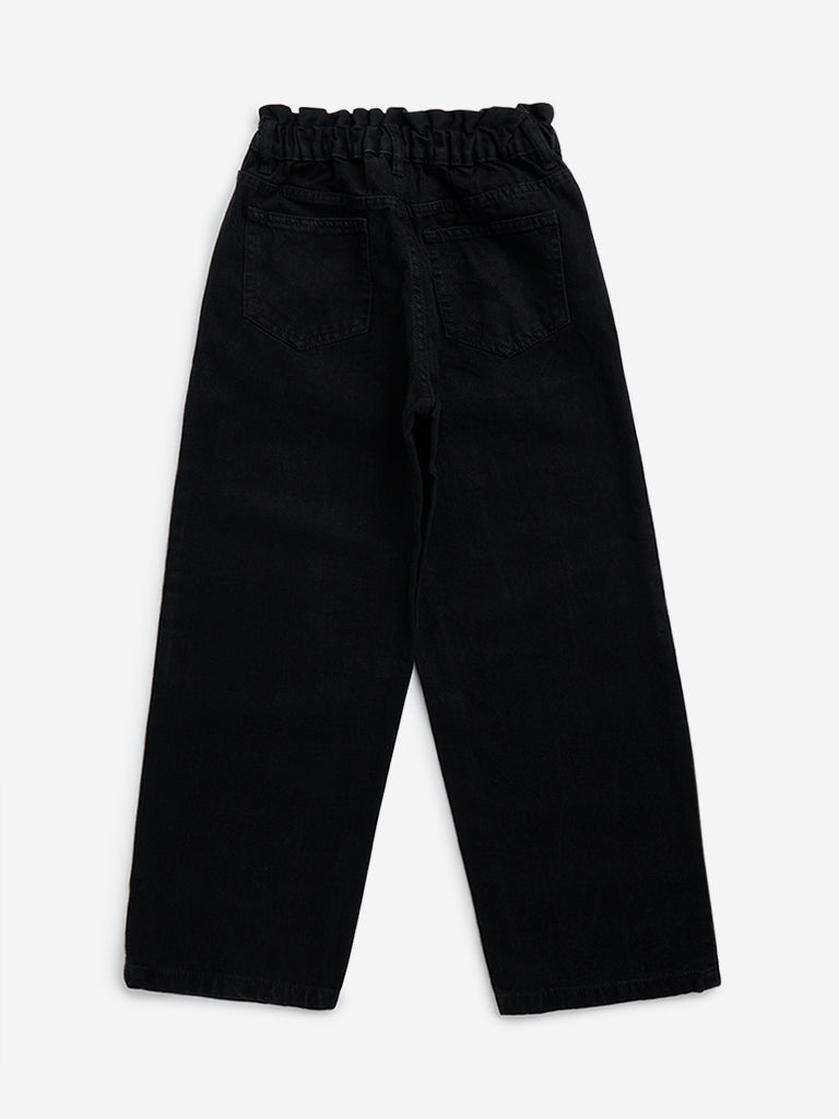 Y&F Kids Black Ruffle-Detailed Straight-Fit High-Rise Jeans - Image 7