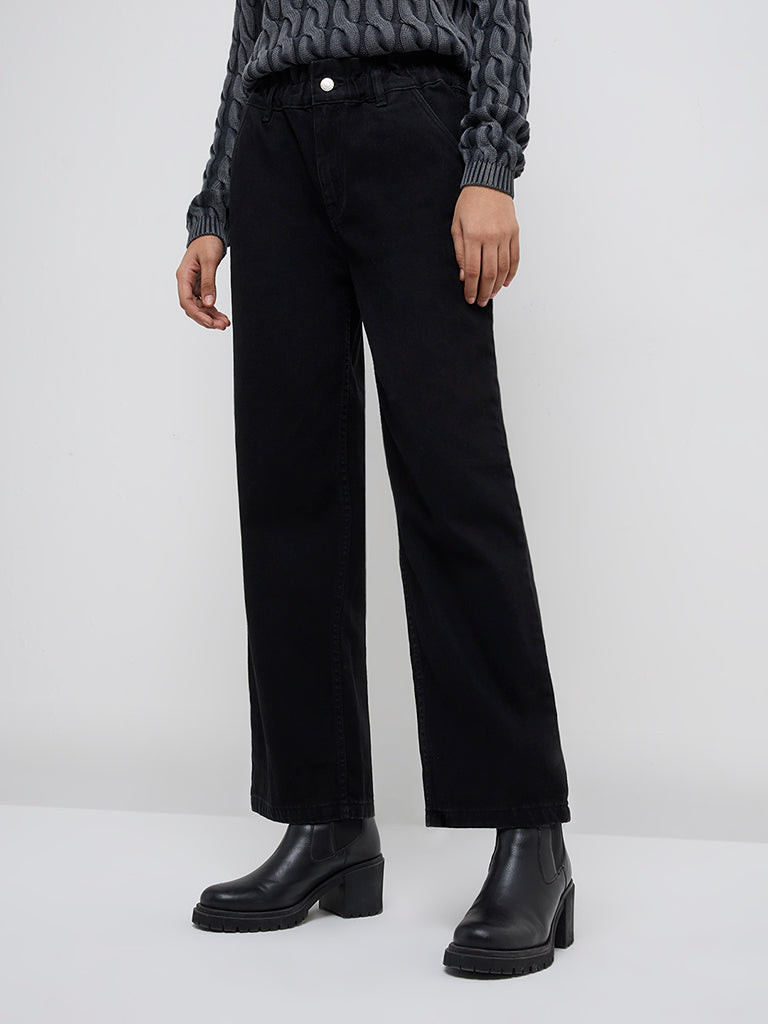 Y&F Kids Black Ruffle-Detailed Straight-Fit High-Rise Jeans - Image 4