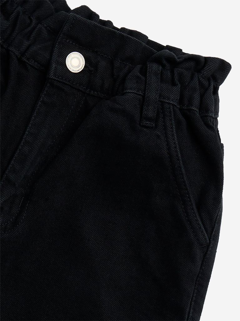 Y&F Kids Black Ruffle-Detailed Straight-Fit High-Rise Jeans - Image 8
