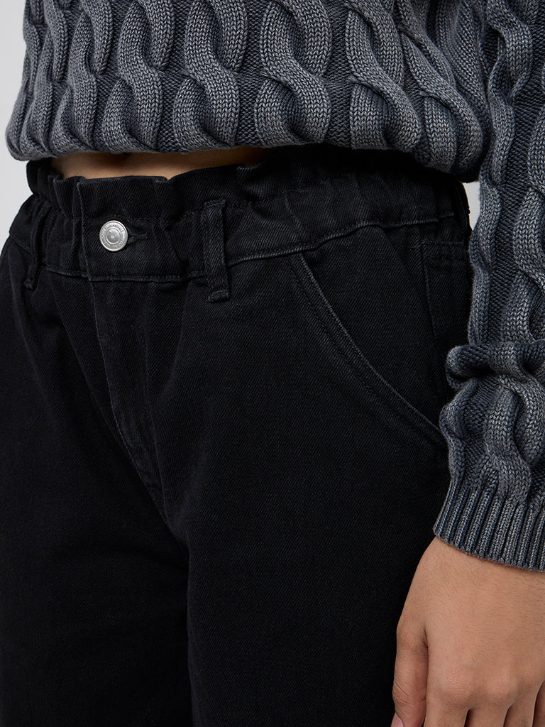 Y&F Kids Black Ruffle-Detailed Straight-Fit High-Rise Jeans - Image 3