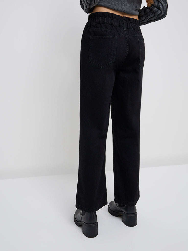 Y&F Kids Black Ruffle-Detailed Straight-Fit High-Rise Jeans - Image 5